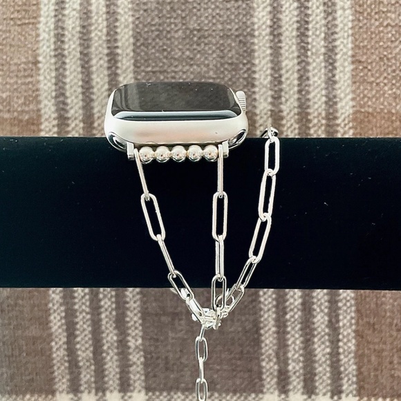 925 Sterling Silver Double Wrap Paperclip Chain Apple Watch Women Bracelet - Picture 3 of 8